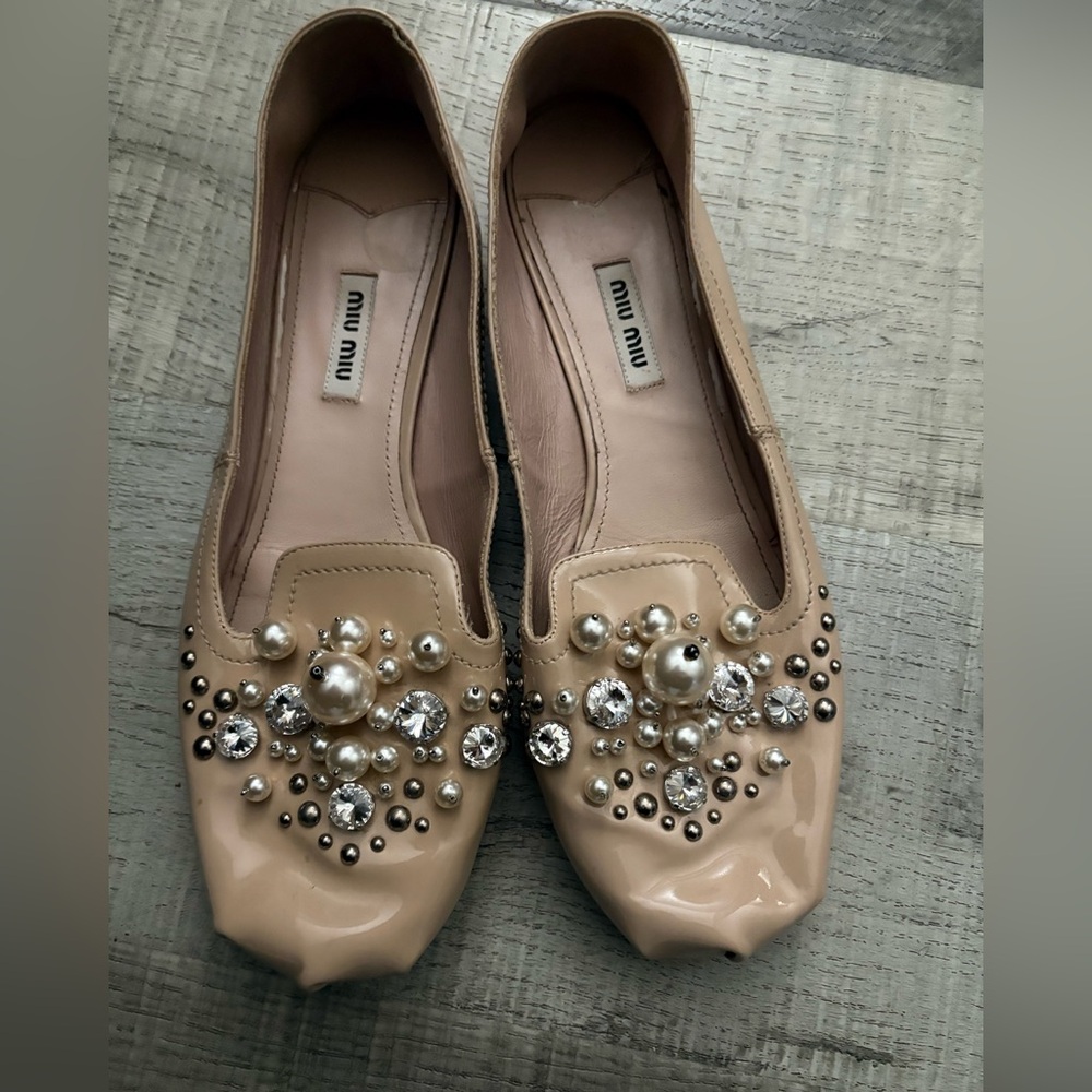 Miu Miu Beige Embellished Women's Shoes